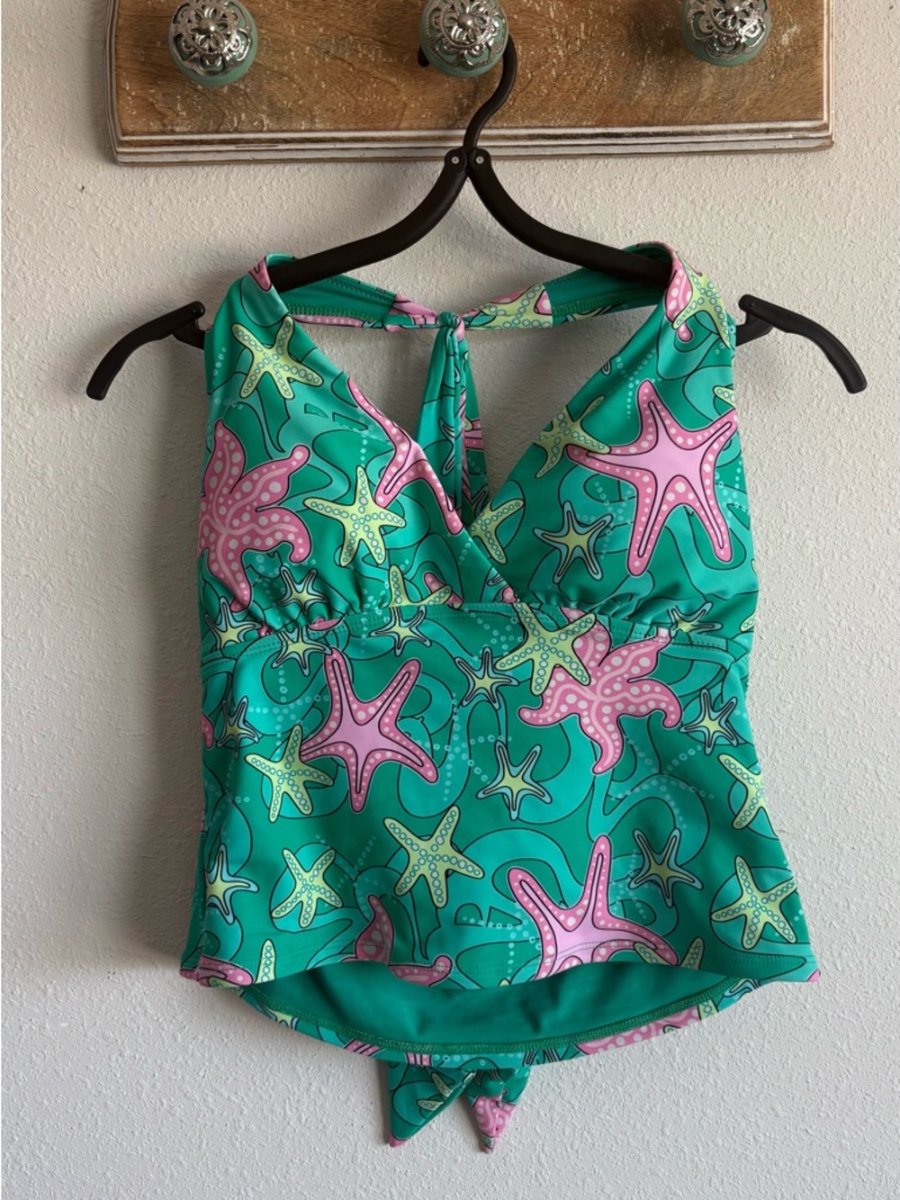 Blackbough Teal Halter swim top with Pink & Yellow Starfish